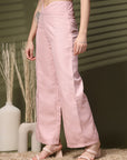 Pink Solid Regular Trousers Women Loose Fit High Rise Trousers