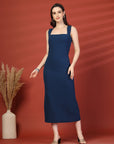 Women Sheath Midi Blue Dress
