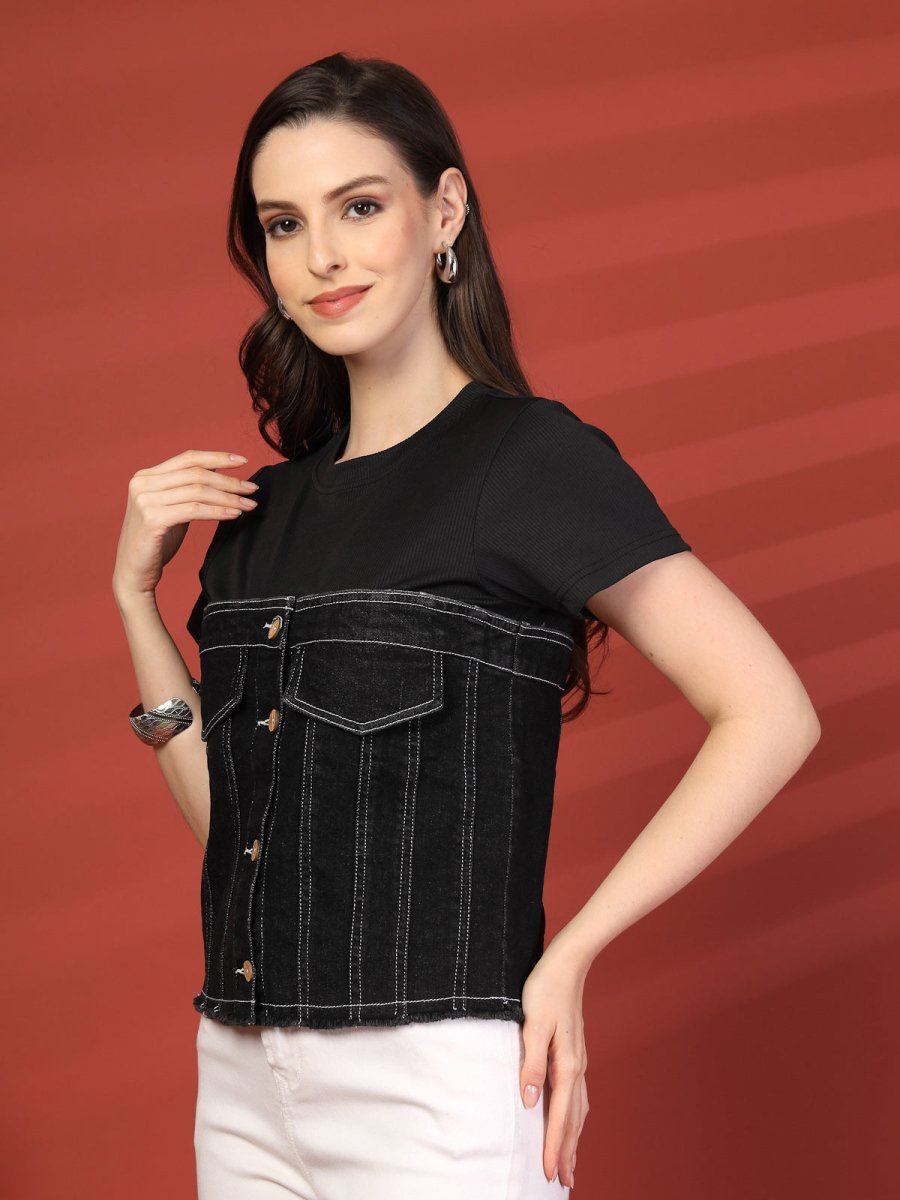 Women Colourblocked Cotton Top