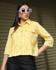 Yellow Solid Shirt Collar Crop Top