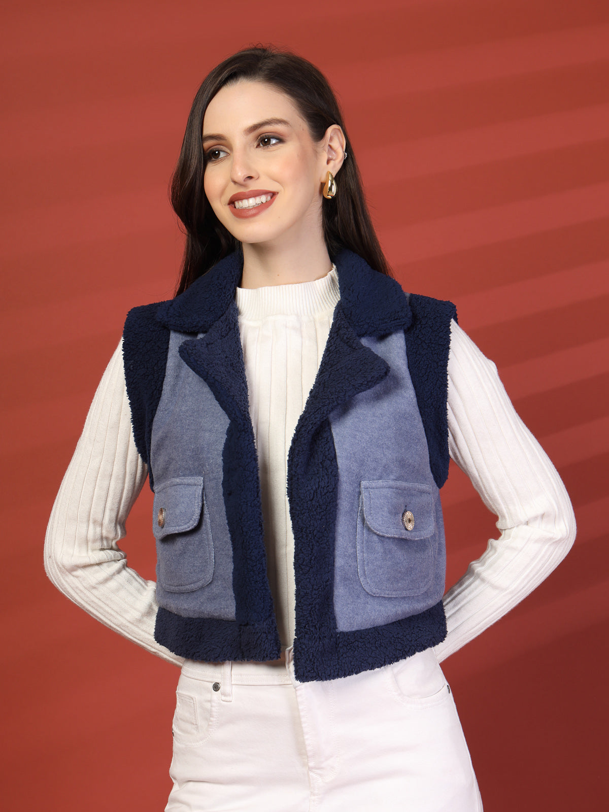 Women Fleece Open Front Jacket