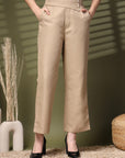 Beige Solid Loose Fit Trousers