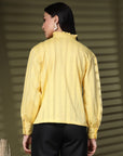 Yellow Regular Sleeves Spread Collar Women Standard Opaque Casual Buttoned Top