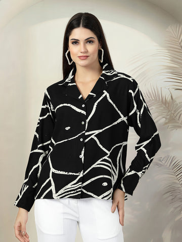 Black Printed opaque spread collar Casual shirt