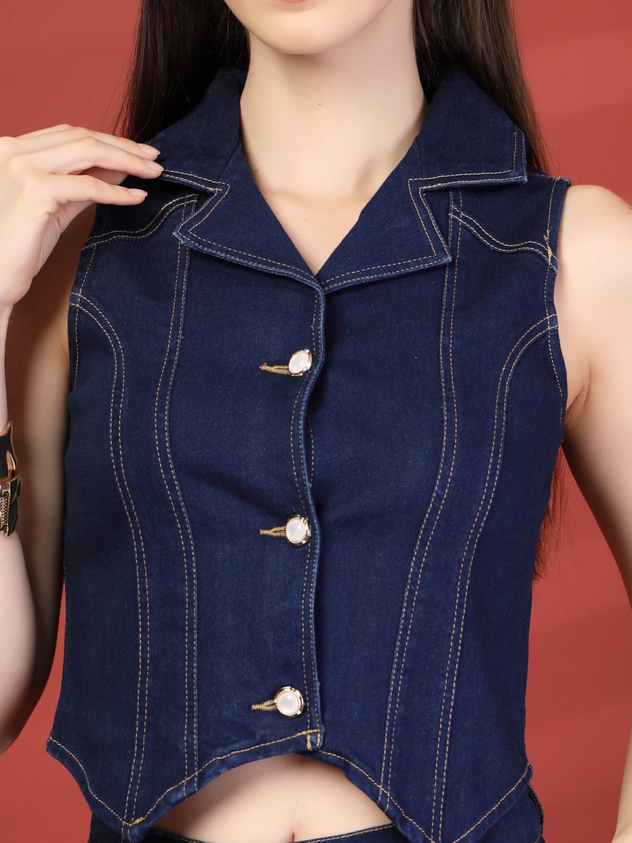 Women Blue Top With Trouser Co-Ords Set