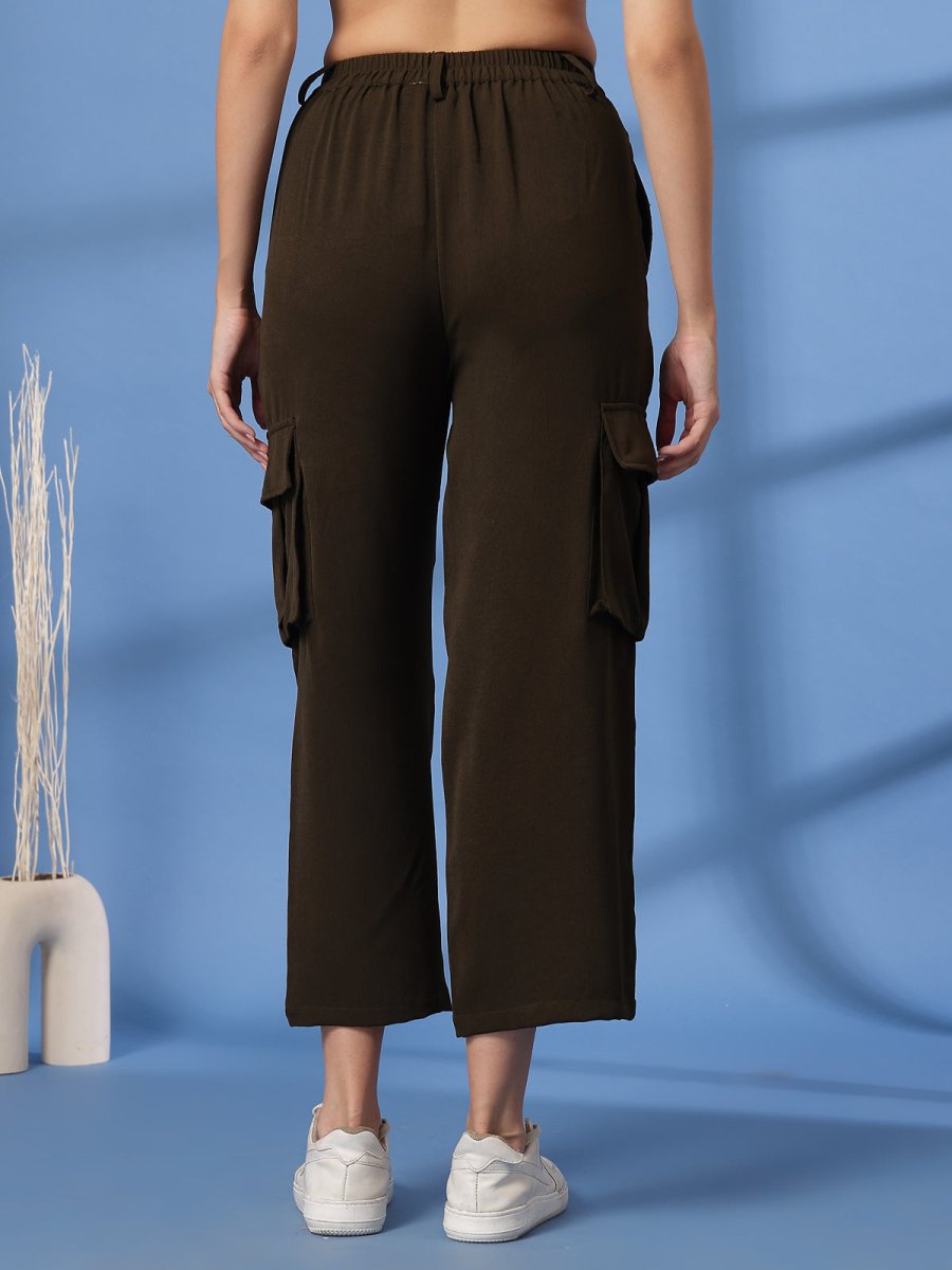 Brown Solid Pleated Trousers