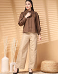 Brown Regular Sleeves Above the Keyboard Collar Women Standard Opaque Casual Shirt