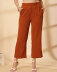 Rust Solid Pleated Trousers