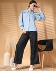 Sea Green Regular Sleeves Above the Keyboard Collar Women Standard Opaque Casual Shirt