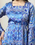 Blue Floral Printed Bell Sleeves Fit & Flare Dress