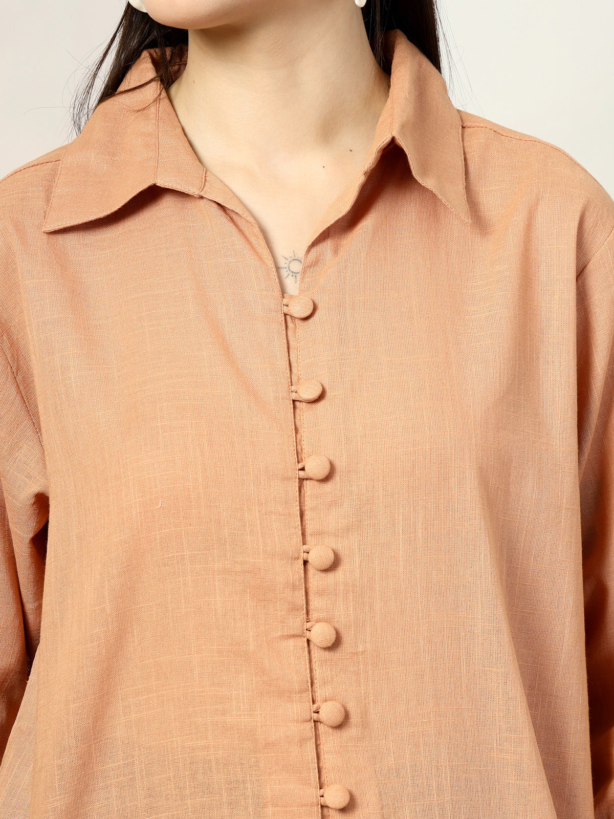 Women Standard Peach Opaque Casual Shirt