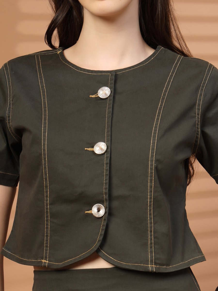 Women Round Neck Top With Skirt Co-Ords