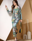 Women Printed Pure Cotton Top With Trouser & Blazer Co Ords