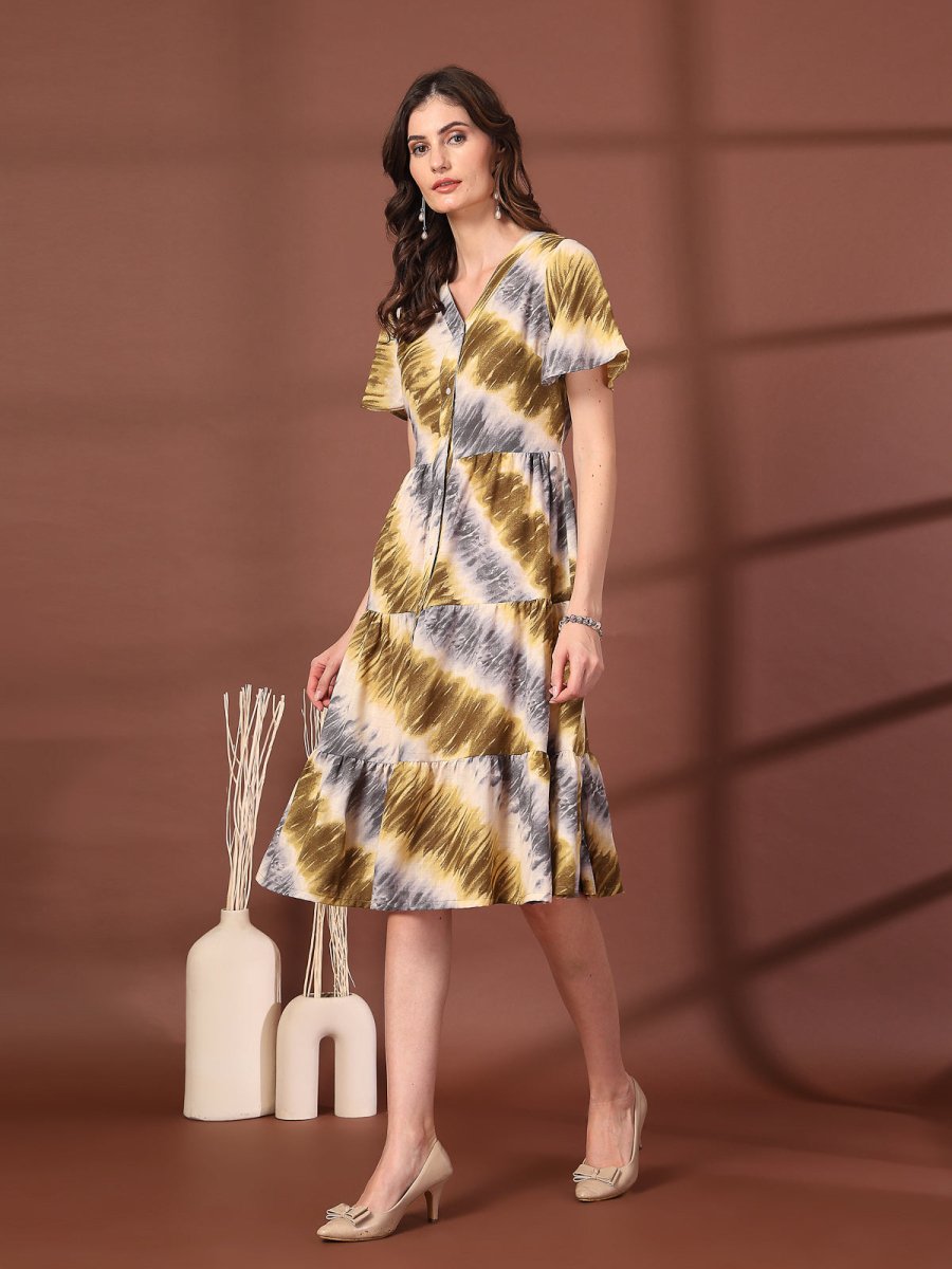 Tie and Dye Print Fit &amp; Flare Dress