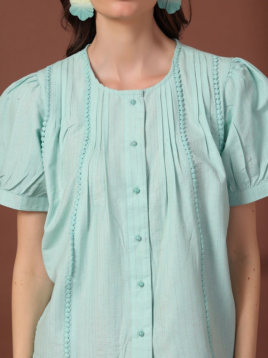 Sea Green Solid Round Neck Top
