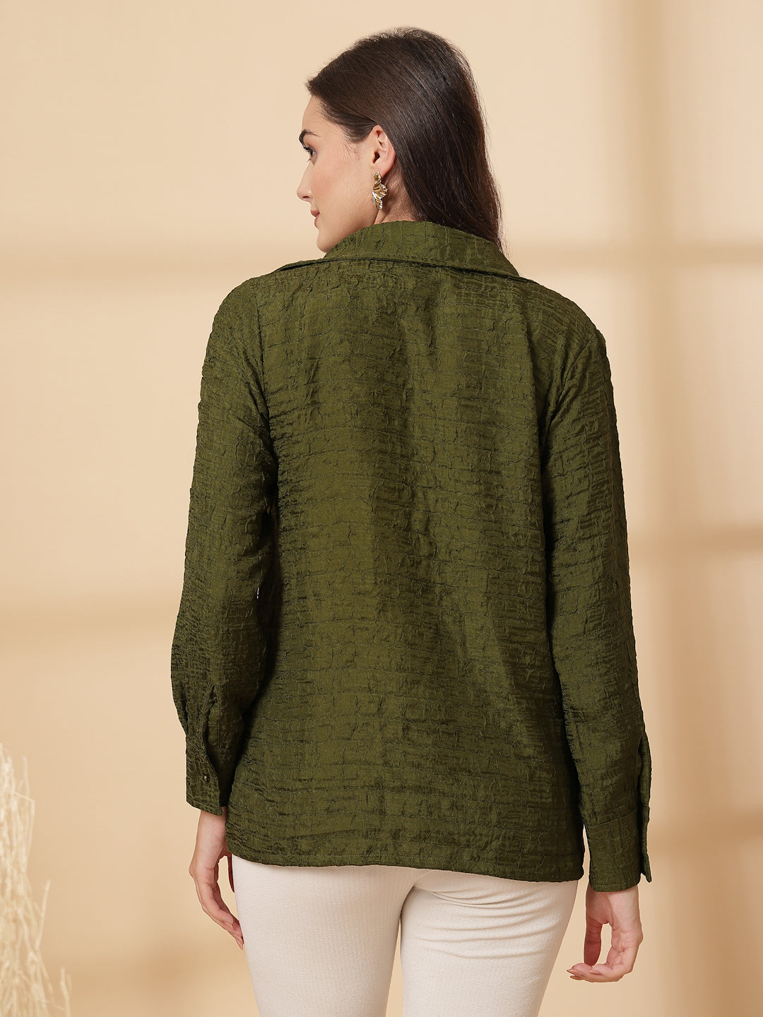 Olive Women Opaque Casual Buttoned Top