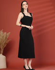 Women Sheath Midi Black Dress