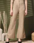 Beige Solid Regular Trousers Women Loose Fit Trousers