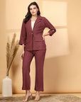 Self Design Blazer With Trousers Co-Ords