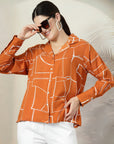 Orange floral printed opaque Spread Collar Casual shirt