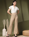 Beige Solid Regular Trousers Women Loose Fit Trousers