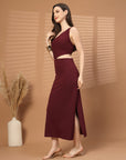 Women Sheath Midi Maroon Dress