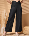 Black Solid Regular Trousers Women Loose Fit High Rise Trousers