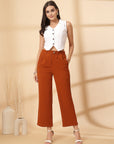 Rust Solid Pleated Trousers