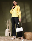 Yellow Regular Sleeves Spread Collar Women Standard Opaque Casual Buttoned Top