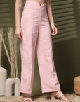 Pink Solid Regular Trousers Women Loose Fit High Rise Trousers