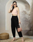 Women Pink Solid Square Neck Sleeveless Cotton Top