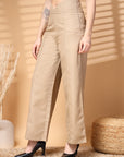 Beige Solid Regular Trousers Women Loose Fit High Rise Trousers