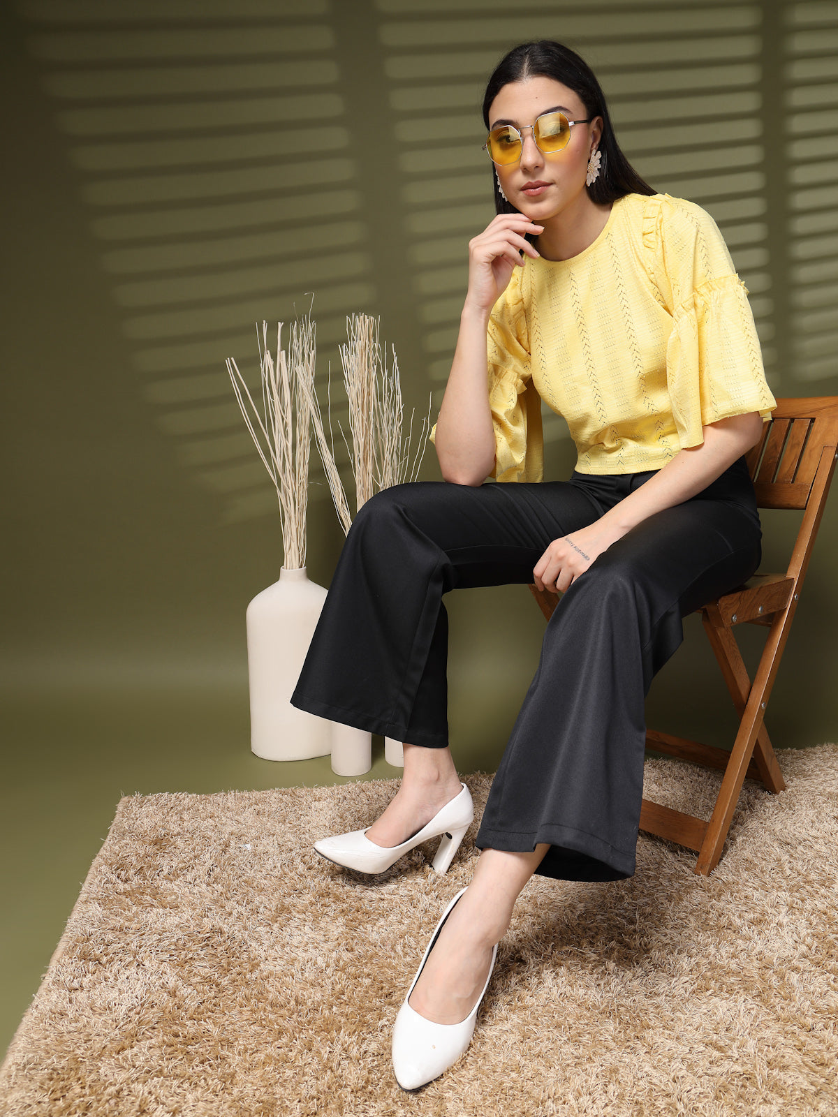 Yellow Solid Round Neck Top