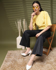 Yellow Solid Round Neck Top