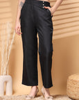 Black Solid Loose Fit Trousers