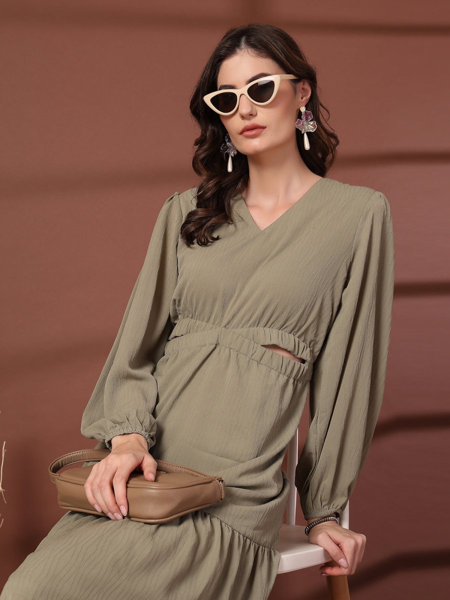 Olive Fit &amp; Flare Midi Dress