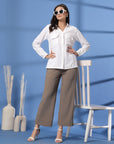 White Women Opaque Casual Buttoned Top