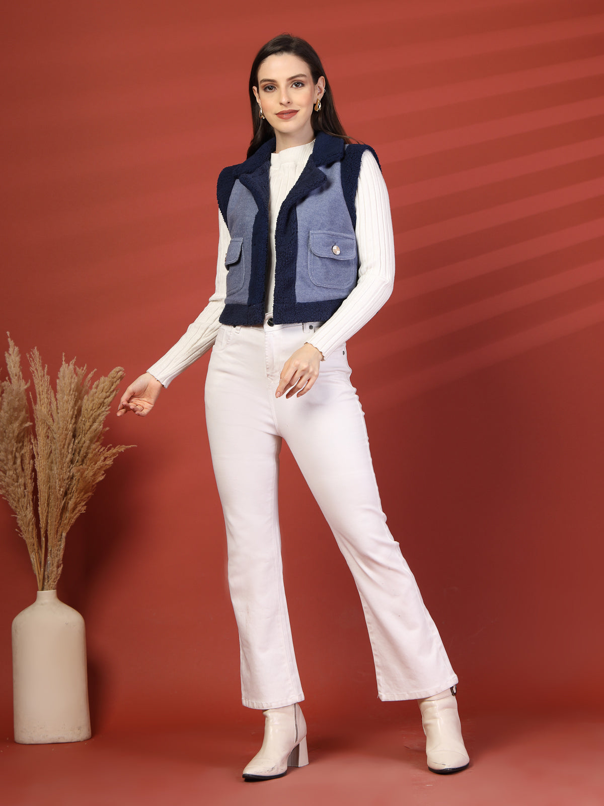 Women Fleece Open Front Jacket