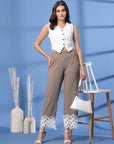 Beige Solid Trousers