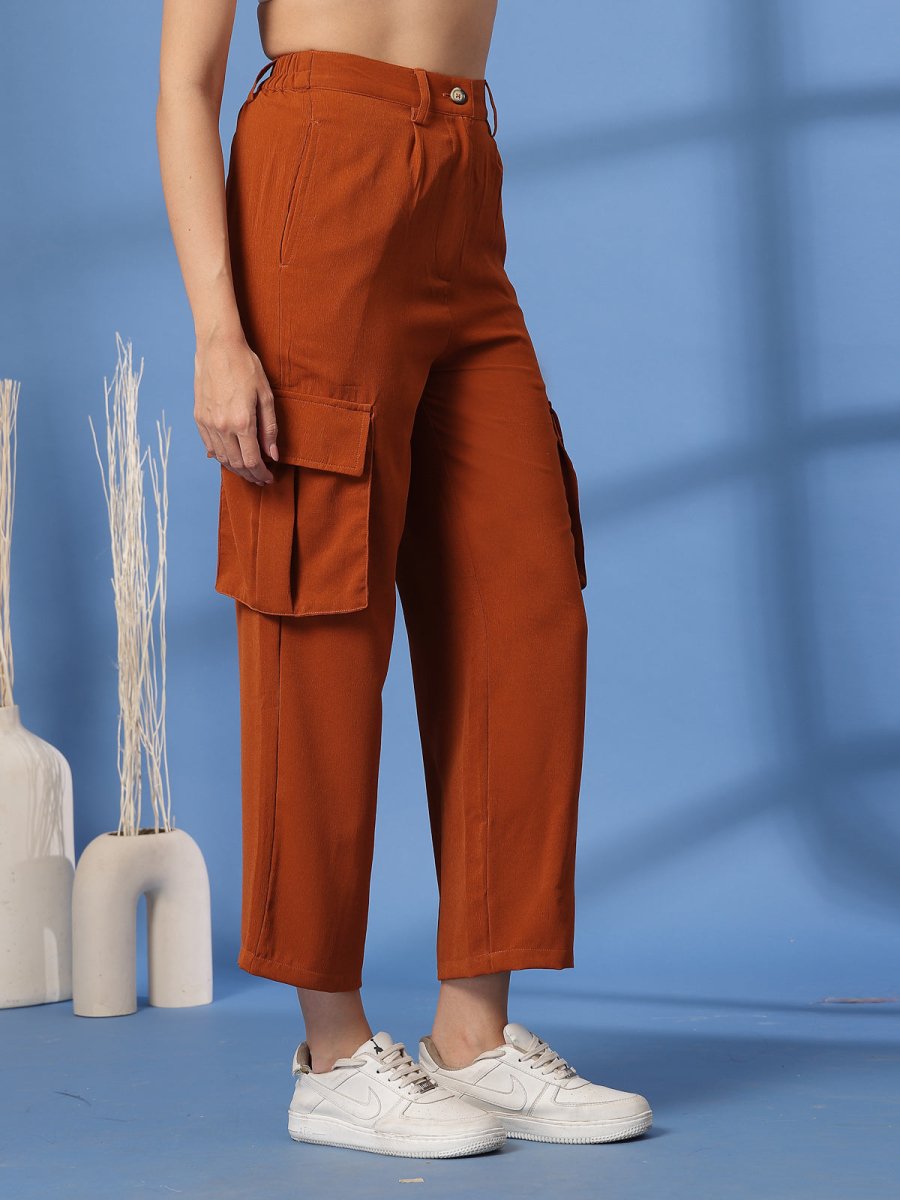Rust Solid Pleated Trousers