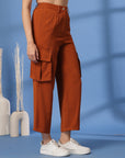 Rust Solid Pleated Trousers