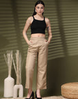 Beige Solid Loose Fit Trousers