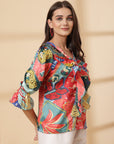 Multi Floral Print Bell Sleeve Top