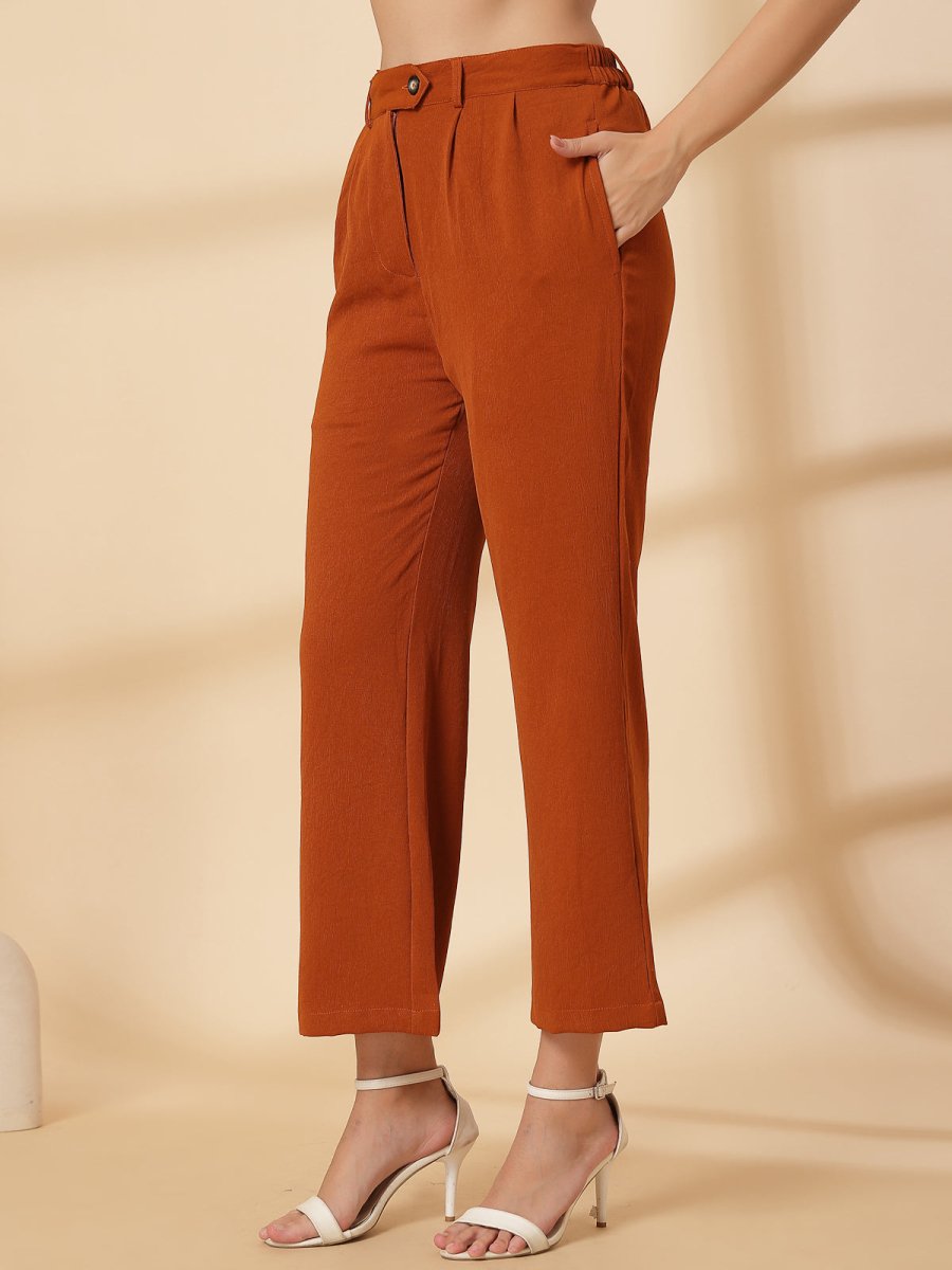 Rust Solid Pleated Trousers