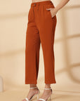 Rust Solid Pleated Trousers