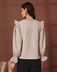 Striped Puff Sleeve Ruffles Top