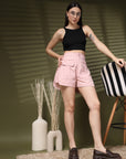 Pink Solid Regular Fit Women Shorts