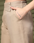 Beige Solid Loose Fit Trousers