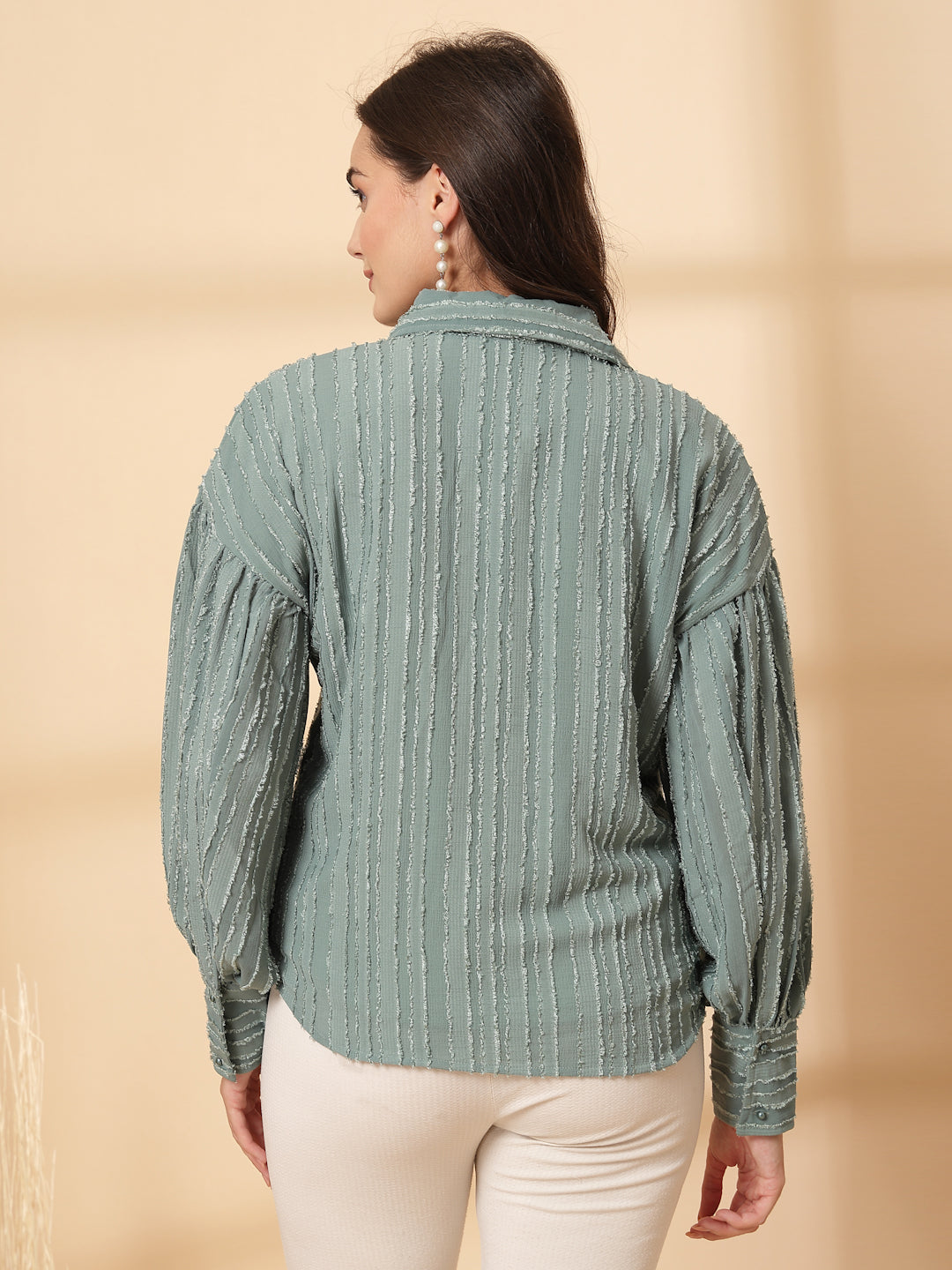 Sea Green Women Opaque Casual Buttoned Top