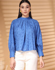 Blue Solid Round Neck Cotton Top